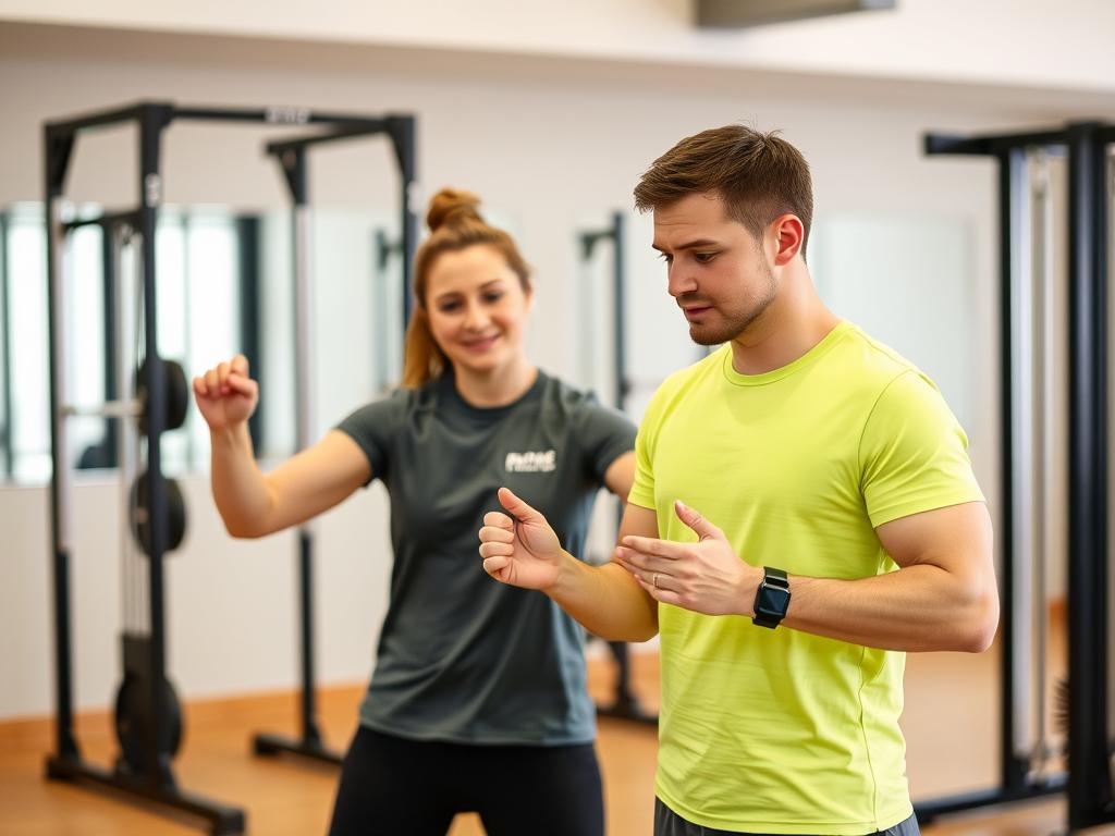 Anfänger beim Zirkeltraining mit Trainer Anfänger beim Zirkeltraining mit Trainer