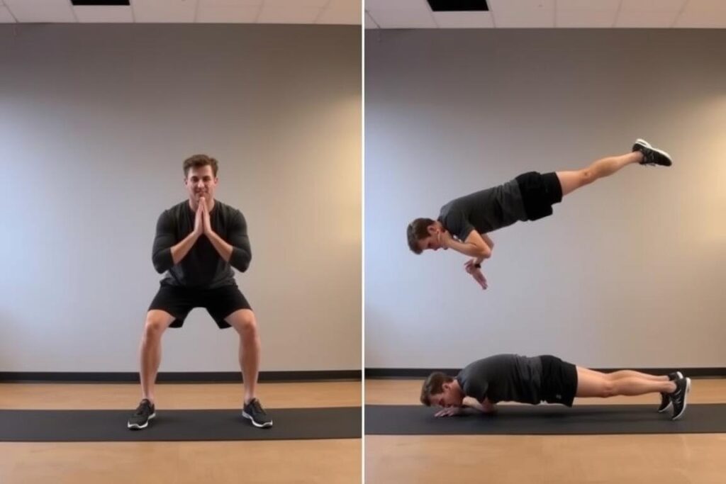 Burpees als intensive Ausdauerübung beim Zirkeltraining Burpees als intensive Ausdauerübung beim Zirkeltraining