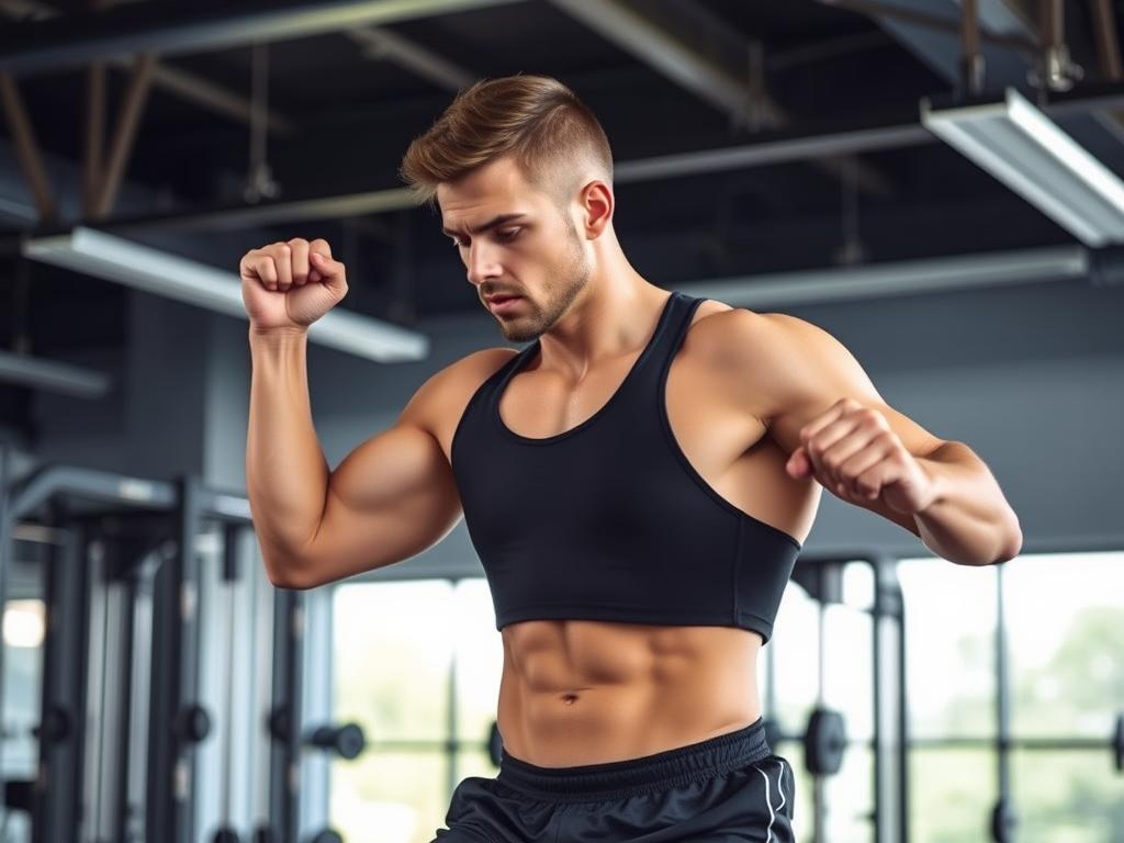 Person beim Zirkeltraining zeigt verbesserte Fitness und Ausdauer Person beim Zirkeltraining zeigt verbesserte Fitness und Ausdauer