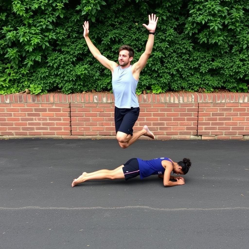 Person führt Burpees für Zirkeltraining ohne Geräte aus
