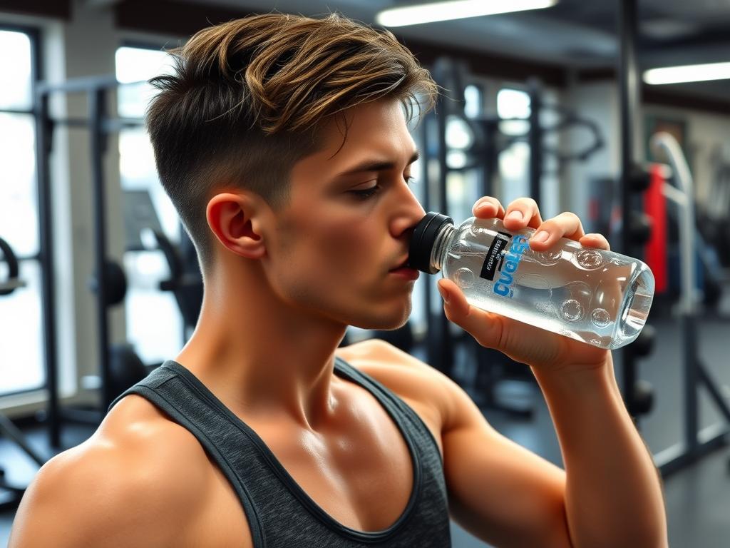 Person trinkt Wasser während des Zirkeltrainings Person trinkt Wasser während des Zirkeltrainings