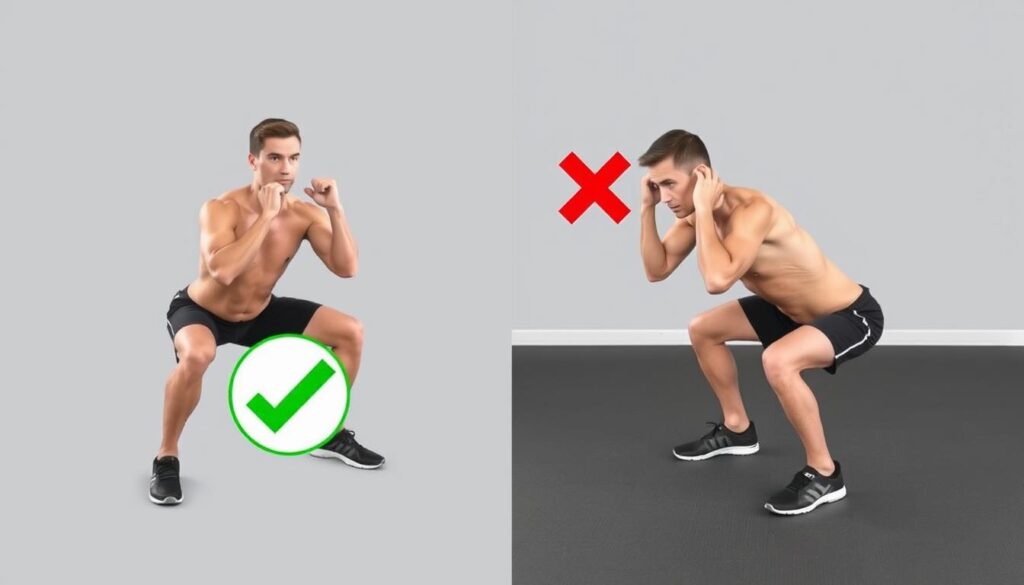 Person zeigt richtige und falsche Ausführung einer Zirkeltraining Übung ohne Geräte