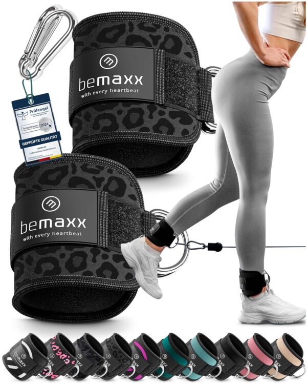 bemaxx Fußschlaufen für Kabelzug 2er Set + eBook - Kickbacks Fussschlaufen Klettverschluss Gepolstert - Seilzug Ankle Foot Straps Fuß-Manschetten Schlaufen | Gym Zubehör...