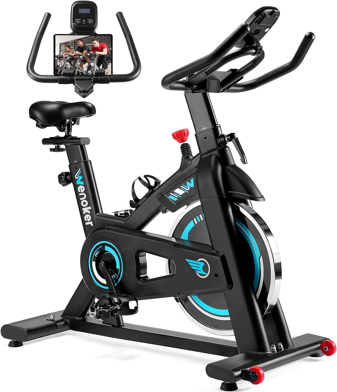 Heimtrainer Fahrrad, Indoor Cycling Bike mit LCD-Monitor, Heimtrainer mit Pad-Halterung, Stationäres Fitnessbike für Zuhause Kardio Training, Bis 140KG