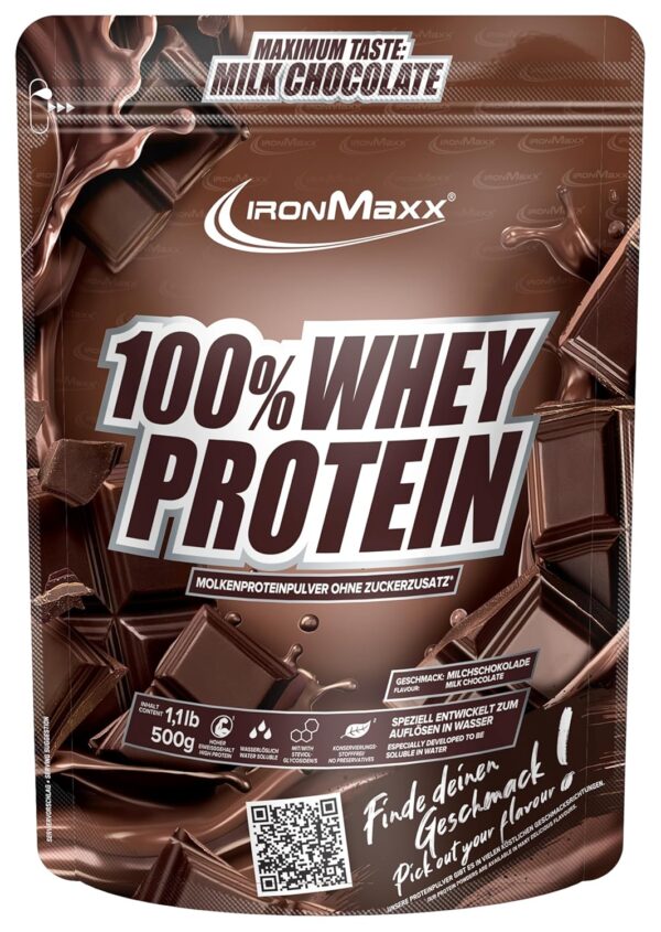 IronMaxx 100% Whey Protein Pulver - Milchschokolade 500g Beutel | zuckerreduziertes, wasserlösliches Eiweißpulver aus Molkenprotein | viele verschiedene Geschmacksrichtungen