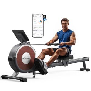 MERACH Rowing Machine for Home, Magnetic Bluetooth Rowing Machines with 16 Resistance Levels, Upgrade to Double Slide Rails, Maximum Load of 160 kg, Vertical Storage
