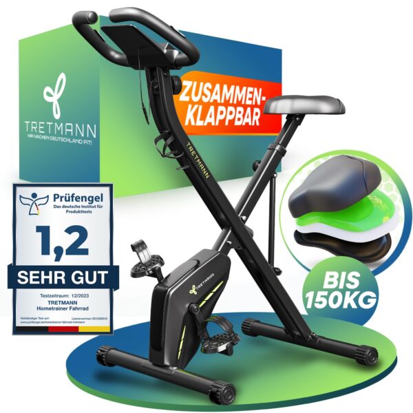 Neu Tretmann Hometrainer fahrrad Klappbar Set-extra bequem & leise- [RelaxFoam] bis 150KG Belastbar Ergometer fahrrad, Heimtrainer fahrrad, Ergometer Heimtrainer Senioren,...