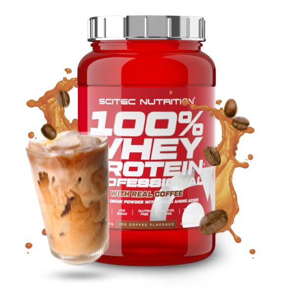 Scitec Nutrition 100% Whey Protein Professional, Enriched with Additional Amino Acids and Digestive Enzymes, Gluten Free, Palm-Oil Free, 920 g, Iced Coffee
