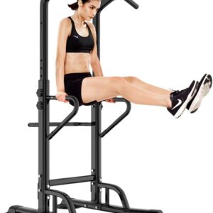 SogesHome Kraftturm mit Dip-Station, Multifunktionale Power Tower Krafttraining klimmzugturm, höhenverstellbar von 190 bis 230 cm, Pull up Bar, Klimmzugstange,...