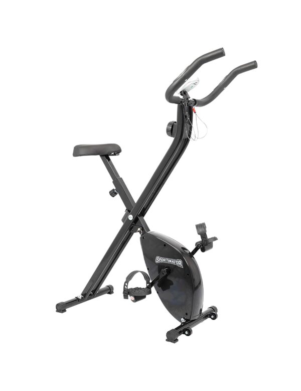 SPORTINATOR® X-Bike faltbarer Heimtrainer mit Computerfunktionen: Geschwindigkeit-, Zeit-, Distanz-, Kalorien- und Pulsmessung, breiter, gepolsterter Sattel