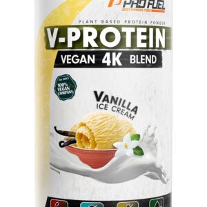 Vegan Protein VANILLE - V-Protein 4K Blend, 750g | Unglaublich lecker & cremig | Aus Sonnenblumen, Soja, Hanfsamen & Kürbiskernen | Pflanzliches Eiweißpulver mit 81% Eiweiß