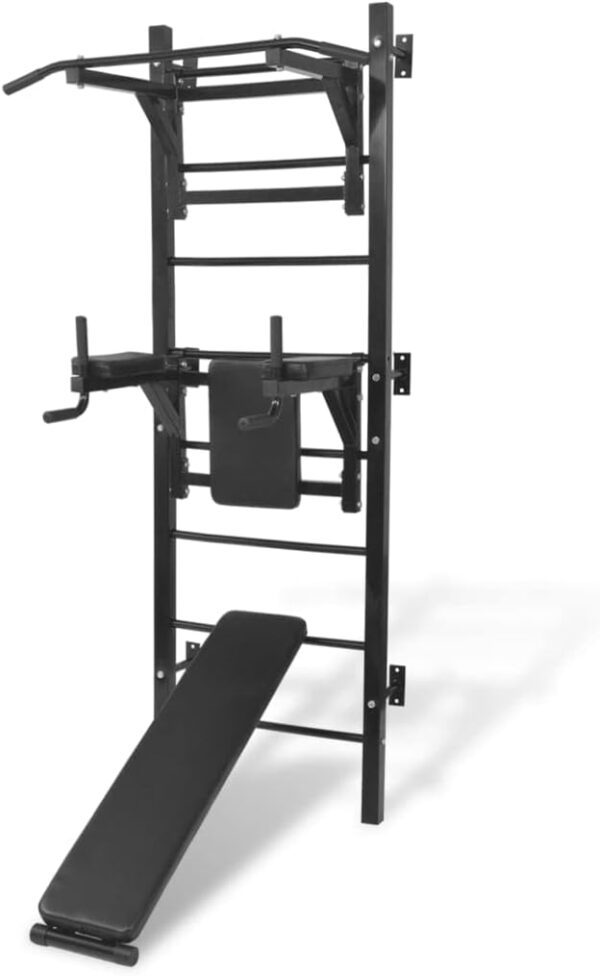vidaXL Wall-mounted Multi-functional Fitness Power Tower Black Gym Dip Station