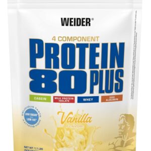 Weider - Protein 80 Plus - 4-Komponenten Protein Pulver - Hoher Proteingehalt mit 80% Eiweiß - Cremige Shakes mit Calcium & Vitamin B6 - 500g - Vanille